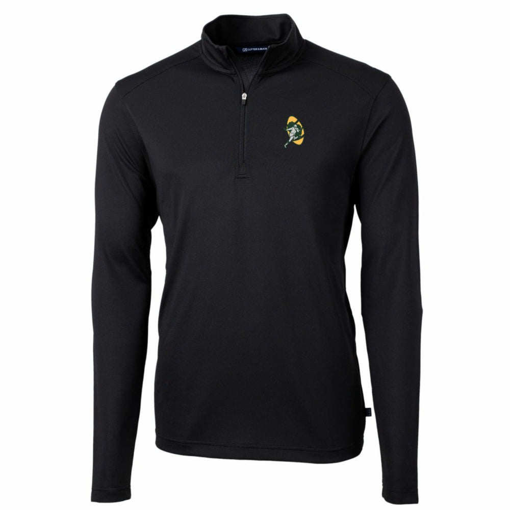 Green Bay Packers Cutter & Buck Throwback Logo Virtue Eco Pique Recycled Quarter-Zip Pullover Top - Black Pullover