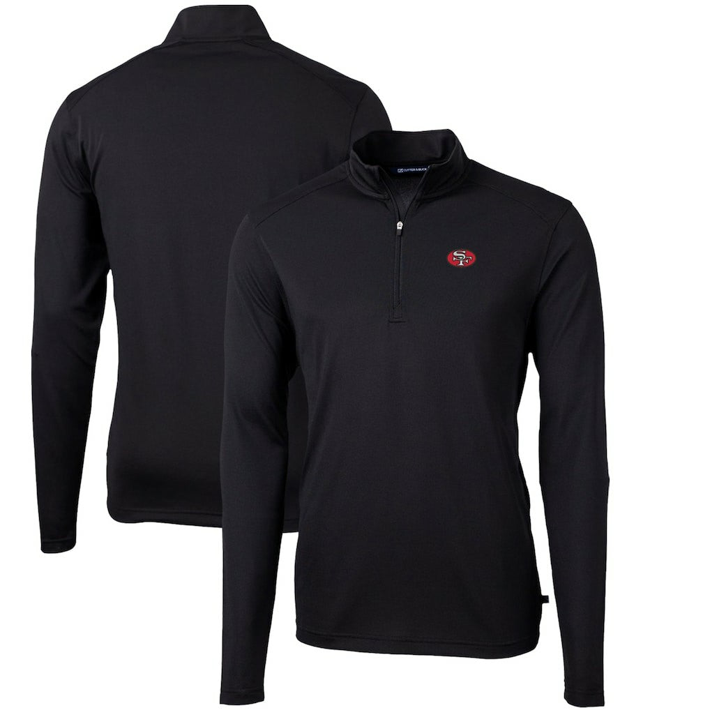 San Francisco 49ers Cutter & Buck Throwback Logo Virtue Eco Pique Recycled Quarter-Zip Pullover Top - Black Pullover