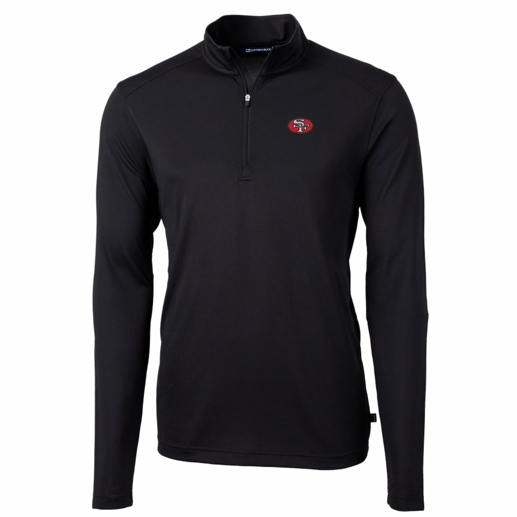 San Francisco 49ers Cutter & Buck Throwback Logo Virtue Eco Pique Recycled Quarter-Zip Pullover Top - Black Pullover