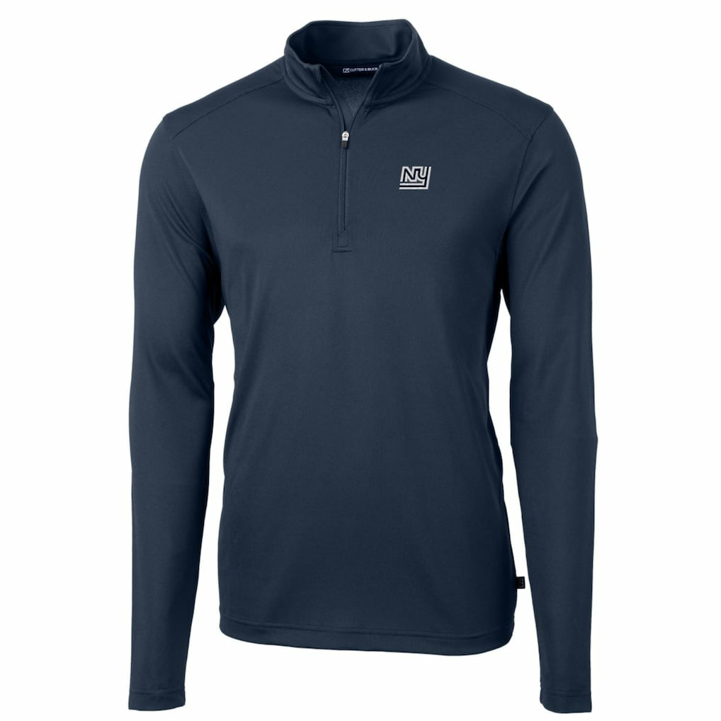 New York Giants Cutter & Buck Throwback Logo Virtue Eco Pique Recycled Quarter-Zip Pullover Top - Navy Pullover