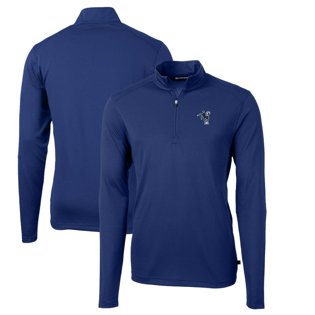 Indianapolis Colts Cutter & Buck Throwback Logo Virtue Eco Pique Recycled Quarter-Zip Pullover Top - Royal Pullover