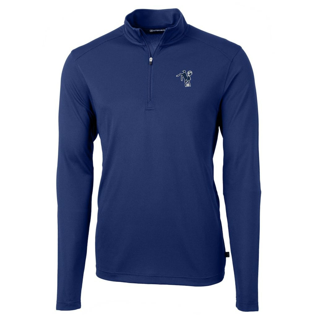 Indianapolis Colts Cutter & Buck Throwback Logo Virtue Eco Pique Recycled Quarter-Zip Pullover Top - Royal Pullover