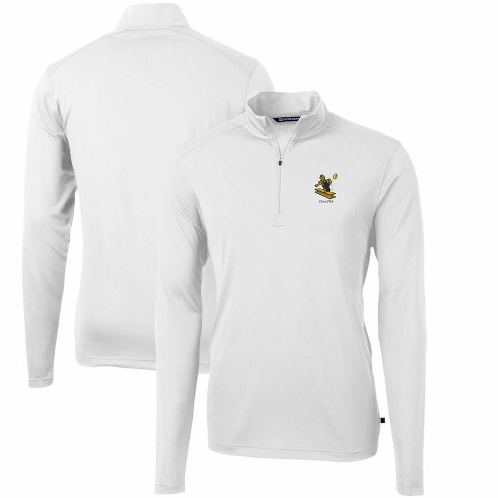 Pittsburgh Steelers Cutter & Buck Throwback Logo Virtue Eco Pique Recycled Quarter-Zip Pullover Top - White Pullover