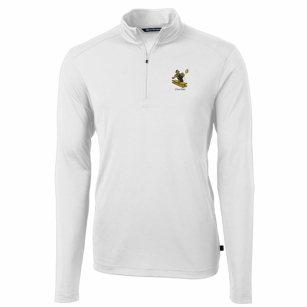 Pittsburgh Steelers Cutter & Buck Throwback Logo Virtue Eco Pique Recycled Quarter-Zip Pullover Top - White Pullover