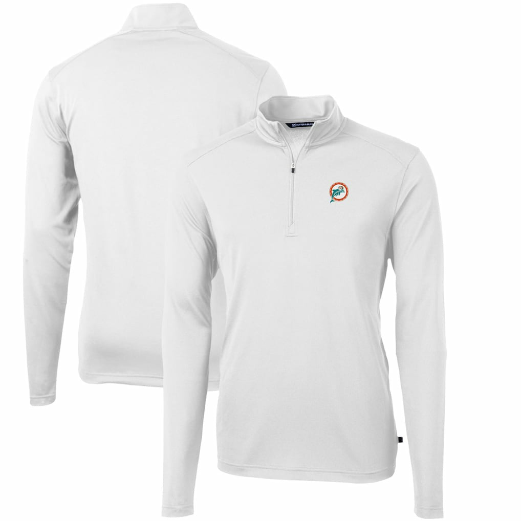 Miami Dolphins Cutter & Buck Throwback Logo Virtue Eco Pique Recycled Quarter-Zip Pullover Top - White Pullover
