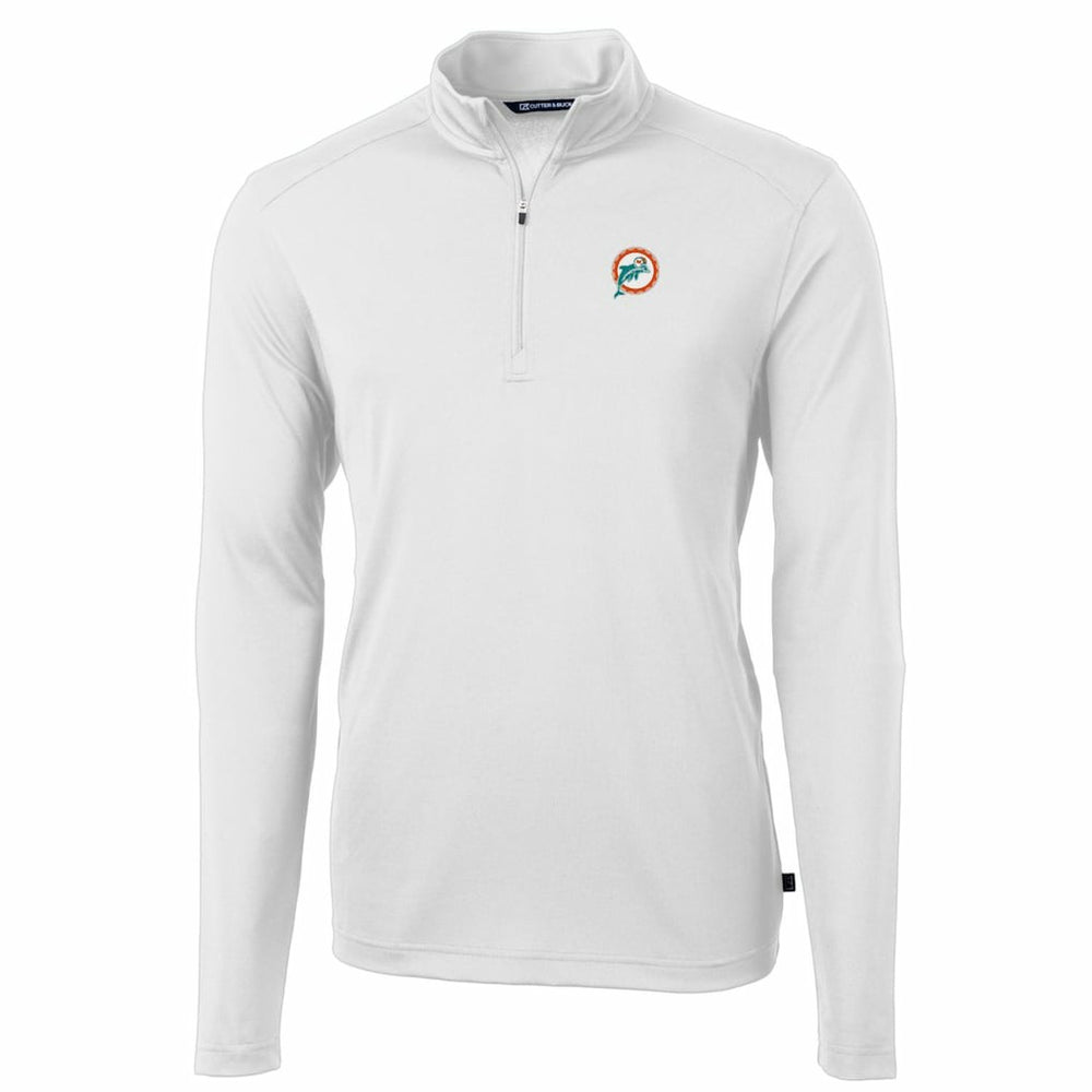 Miami Dolphins Cutter & Buck Throwback Logo Virtue Eco Pique Recycled Quarter-Zip Pullover Top - White Pullover