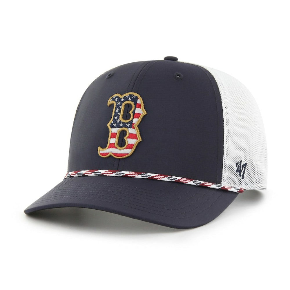 Boston Red Sox '47 Primary Team Logo American Flag Fill Trucker Snapback Hat - Blue Hats