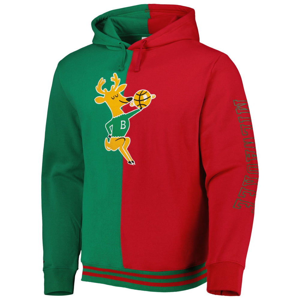 Milwaukee Bucks Hardwood Classics Split Pullover Hoodie Green/Red - Mitchell & Ness