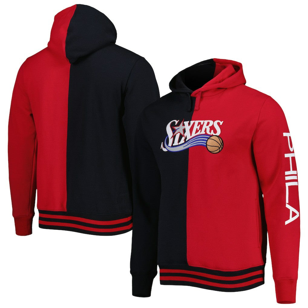 Philadelphia 76ers Hardwood Classics Split Pullover Hoodie Black/Red - Mitchell & Ness