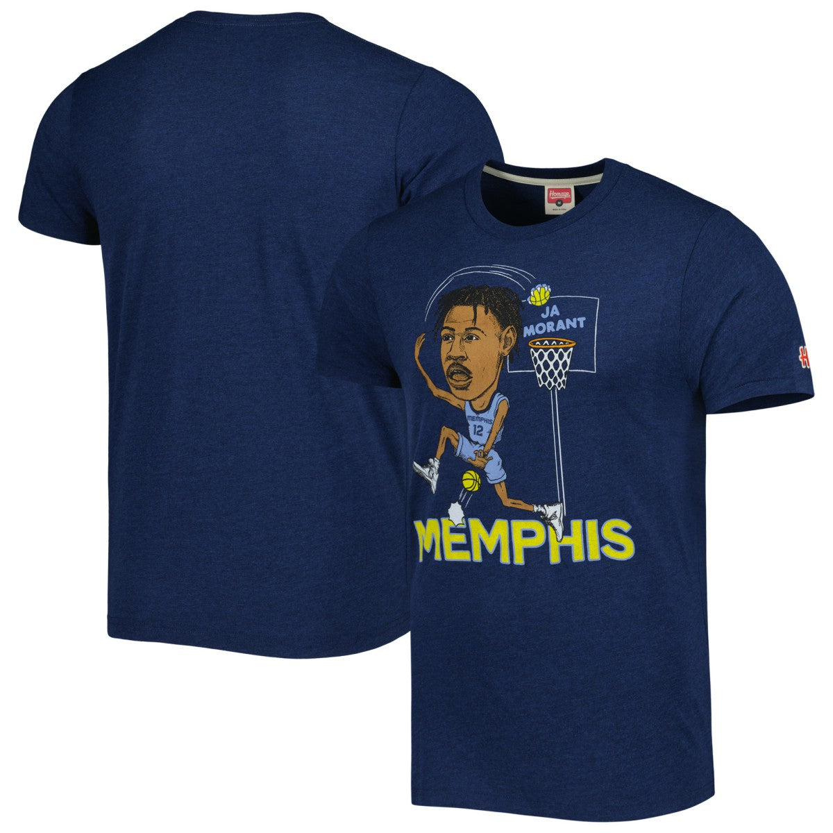Ja Morant Memphis Grizzlies Homage Caricature Tri-Blend T-Shirt Navy