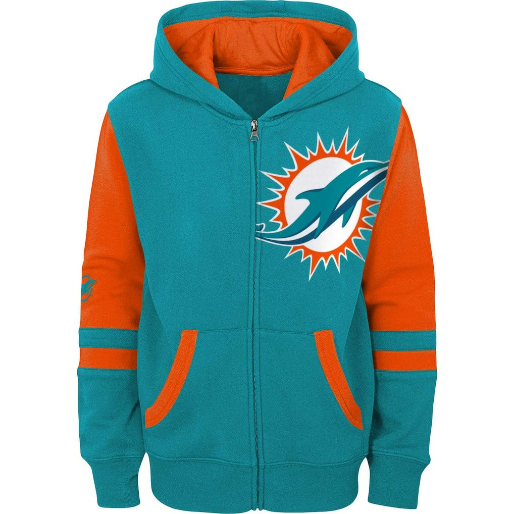Miami Dolphins Youth Colorblock Full-Zip Hoodie - Aqua Hoodies