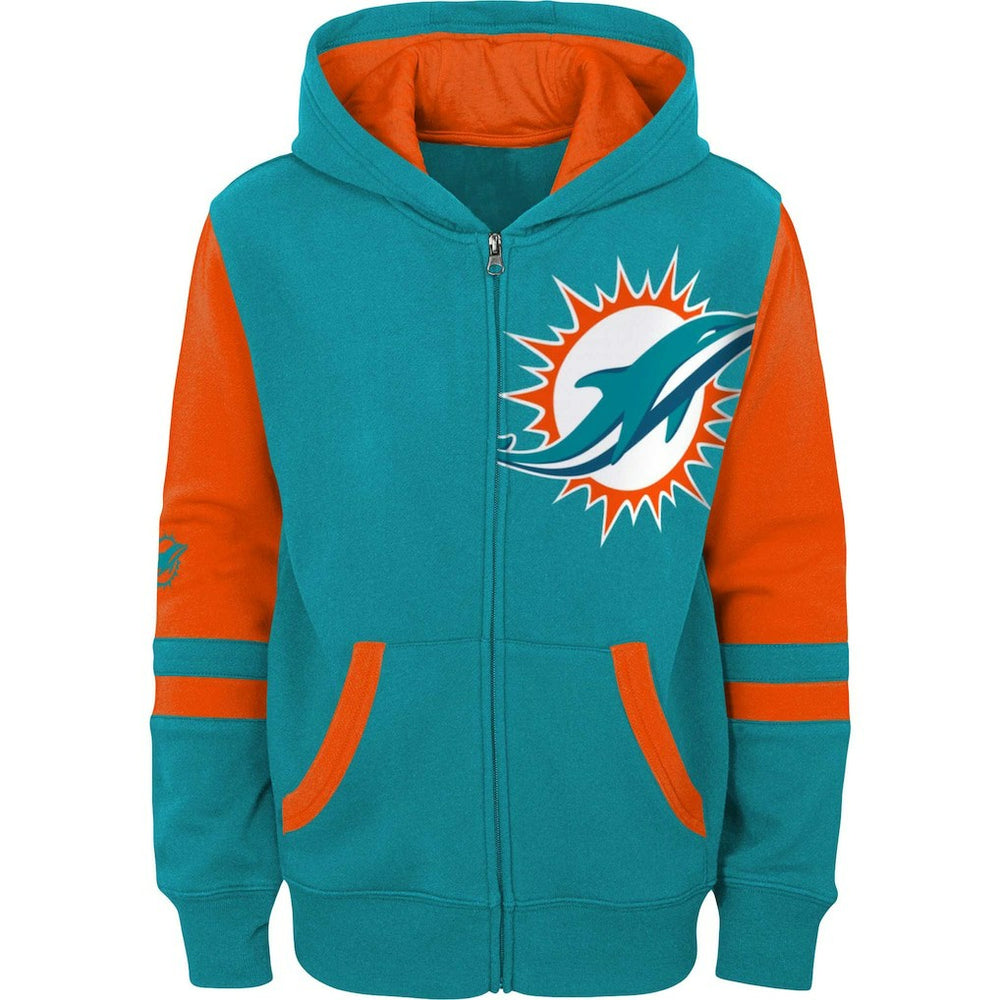 Miami Dolphins Youth Colorblock Full-Zip Hoodie - Aqua Hoodies