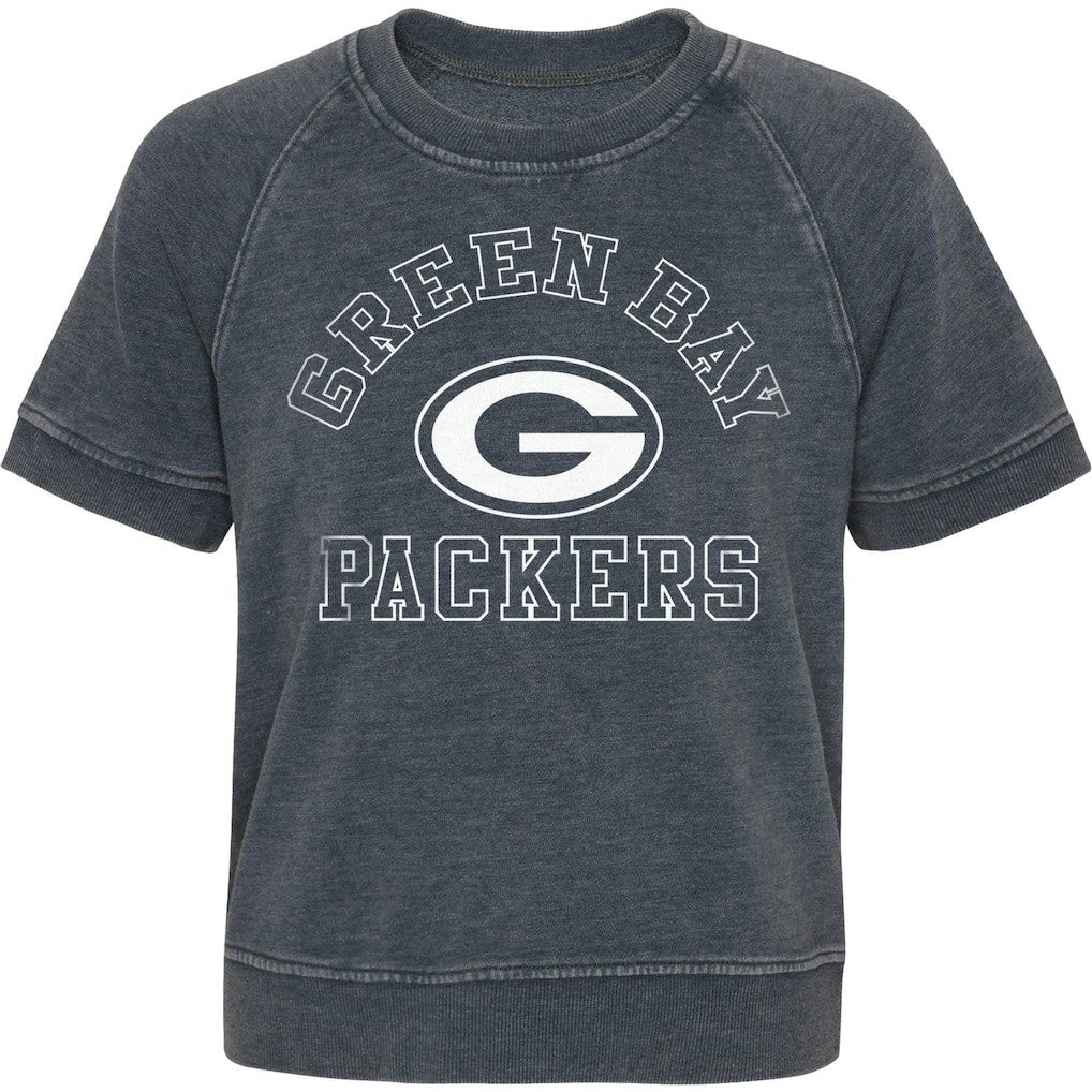Green Bay Packers Girls Juniors Cheer Squad Raglan T-Shirt - Heather Charcoal T-shirts