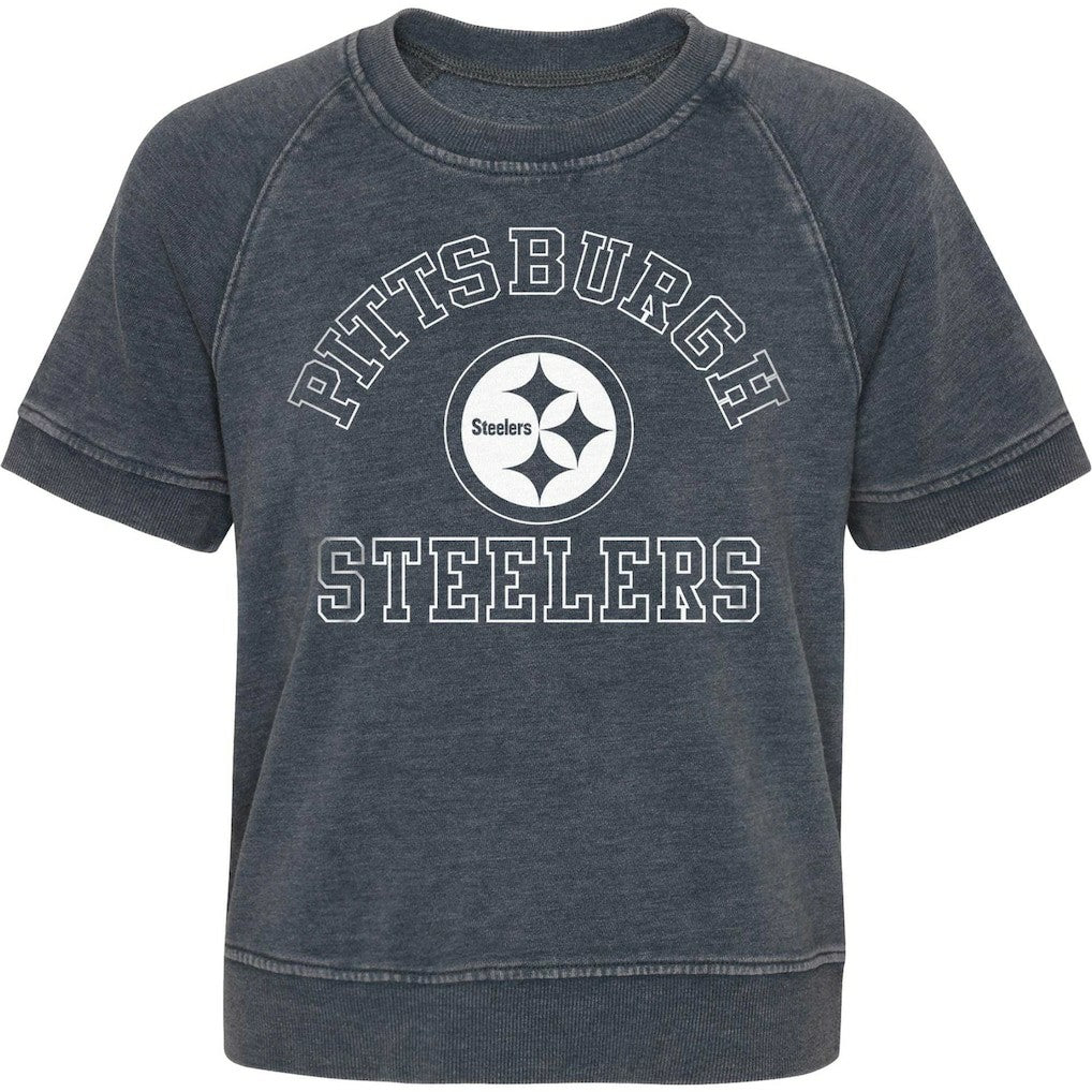 Pittsburgh Steelers Girls Juniors Cheer Squad Raglan T-Shirt - Heather Charcoal T-shirts
