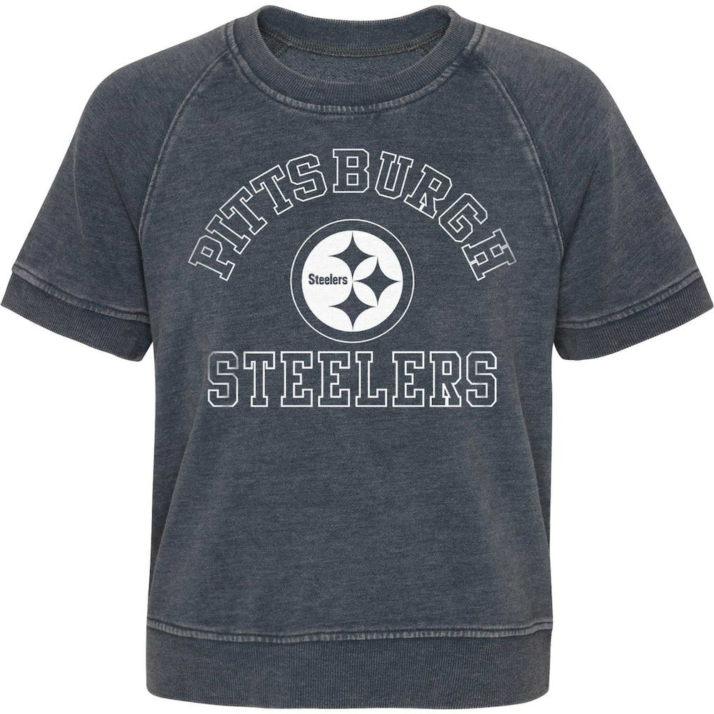 Pittsburgh Steelers Girls Juniors Cheer Squad Raglan T-Shirt - Heather Charcoal T-shirts
