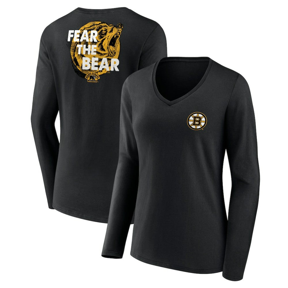 Boston Bruins Women's Territorial Long Sleeve V-Neck T-Shirt - Black | US 5194639