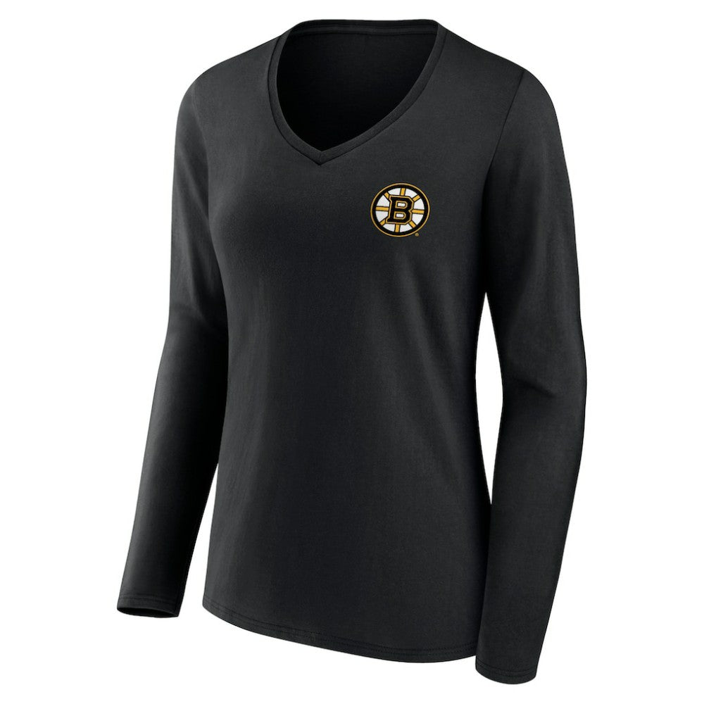 Boston Bruins Women's Territorial Long Sleeve V-Neck T-Shirt - Black | US 5194639