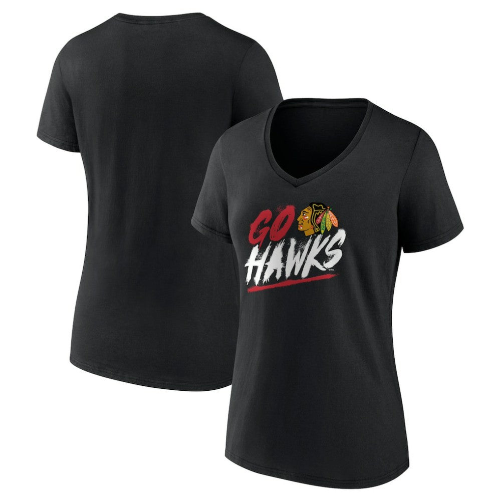Chicago Blackhawks Women's Proclamation V-Neck T-Shirt - Black | US 5195064
