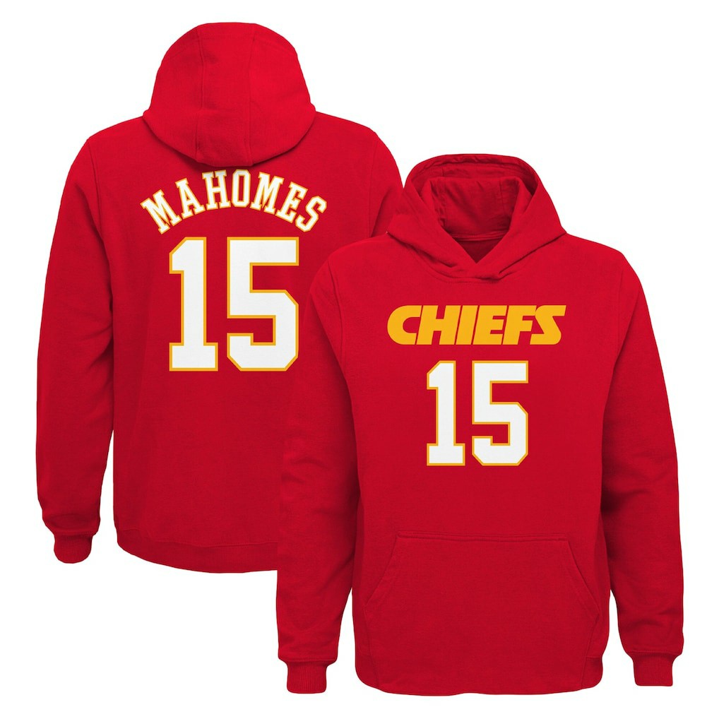 Patrick Mahomes Kansas City Chiefs Youth Mainliner Player Name & Number Pullover Hoodie - Red Hoodies