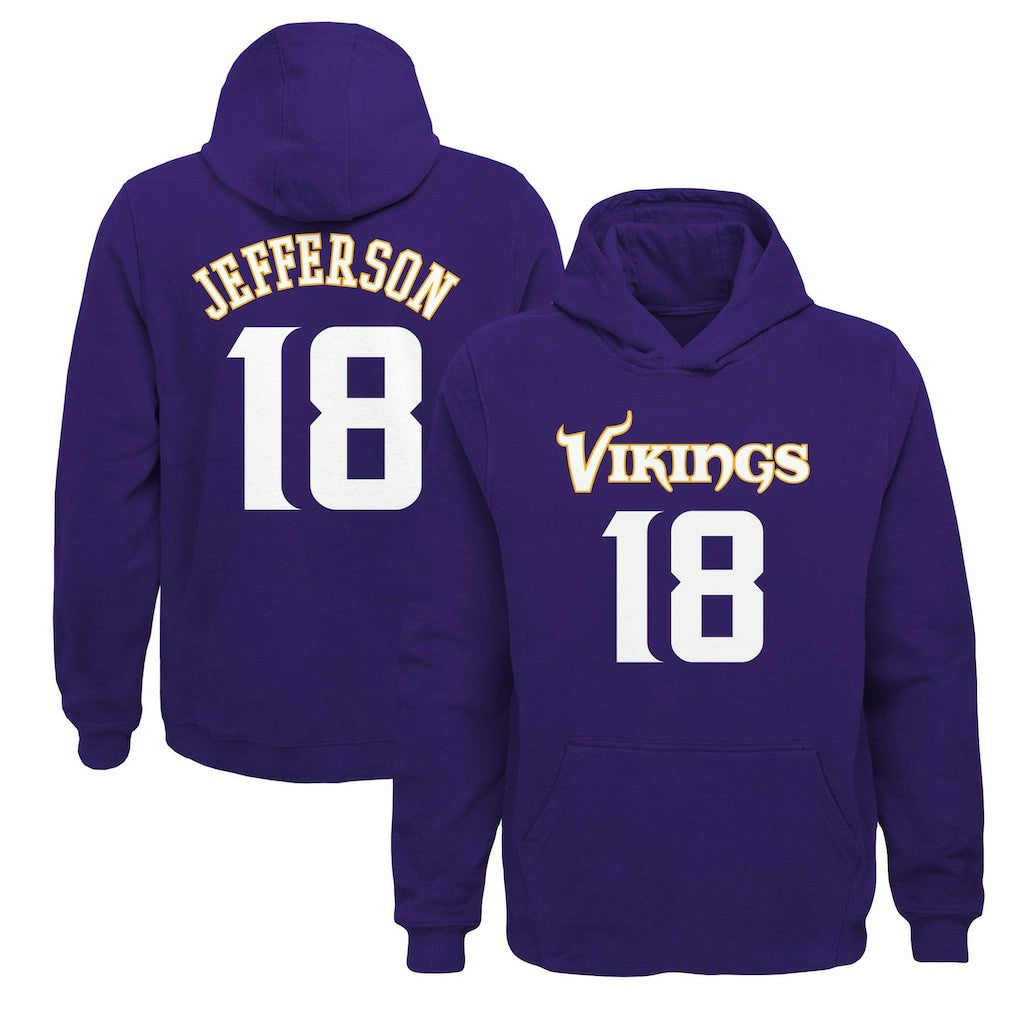 Justin Jefferson Minnesota Vikings Youth Mainliner Player Name & Number Pullover Hoodie - Purple Hoodies