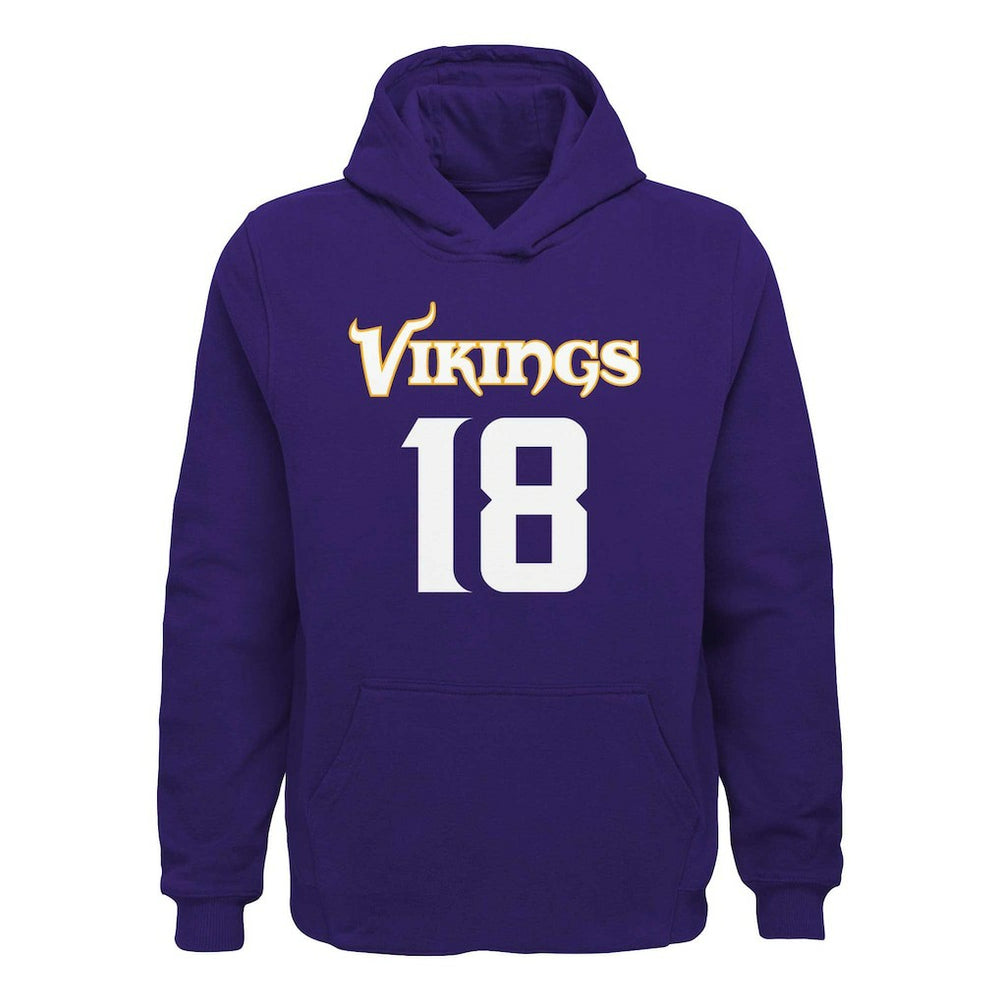 Justin Jefferson Minnesota Vikings Youth Mainliner Player Name & Number Pullover Hoodie - Purple Hoodies
