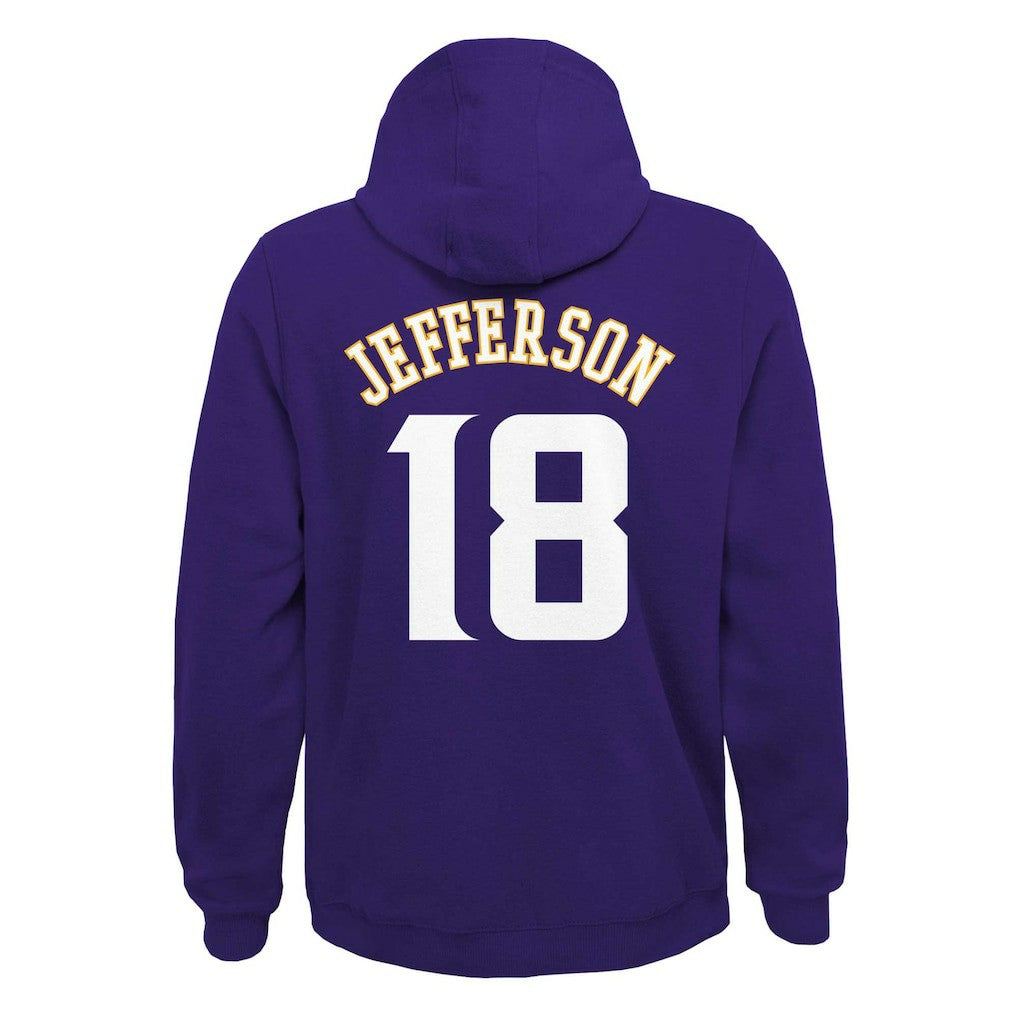 Justin Jefferson Minnesota Vikings Youth Mainliner Player Name & Number Pullover Hoodie - Purple Hoodies