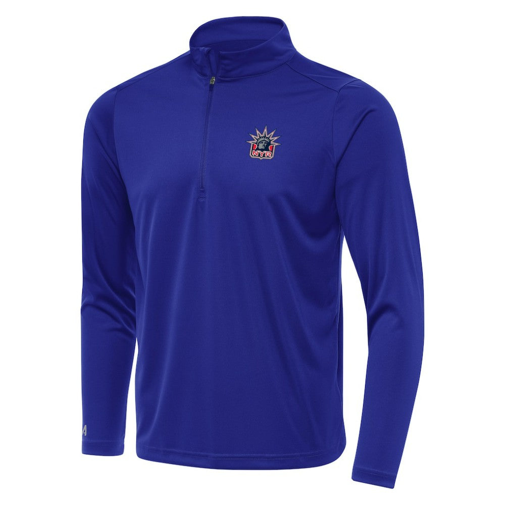 New York Rangers Antigua Special Edition 2.0 Tribute Quarter-Zip Pullover Top - Navy | US 5205585