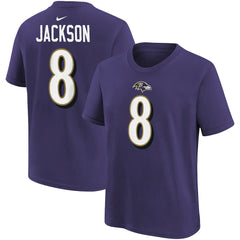 Lamar Jackson Baltimore Ravens Youth Player Name & Number T-Shirt - Purple T-shirts
