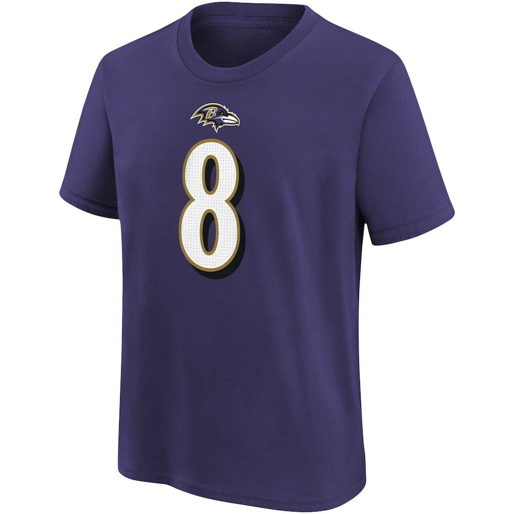 Lamar Jackson Baltimore Ravens Youth Player Name & Number T-Shirt - Purple T-shirts