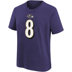 Lamar Jackson Baltimore Ravens Youth Player Name & Number T-Shirt - Purple T-shirts