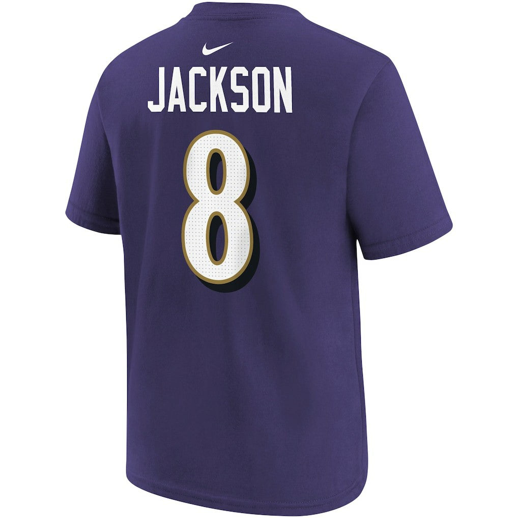 Lamar Jackson Baltimore Ravens Youth Player Name & Number T-Shirt - Purple T-shirts