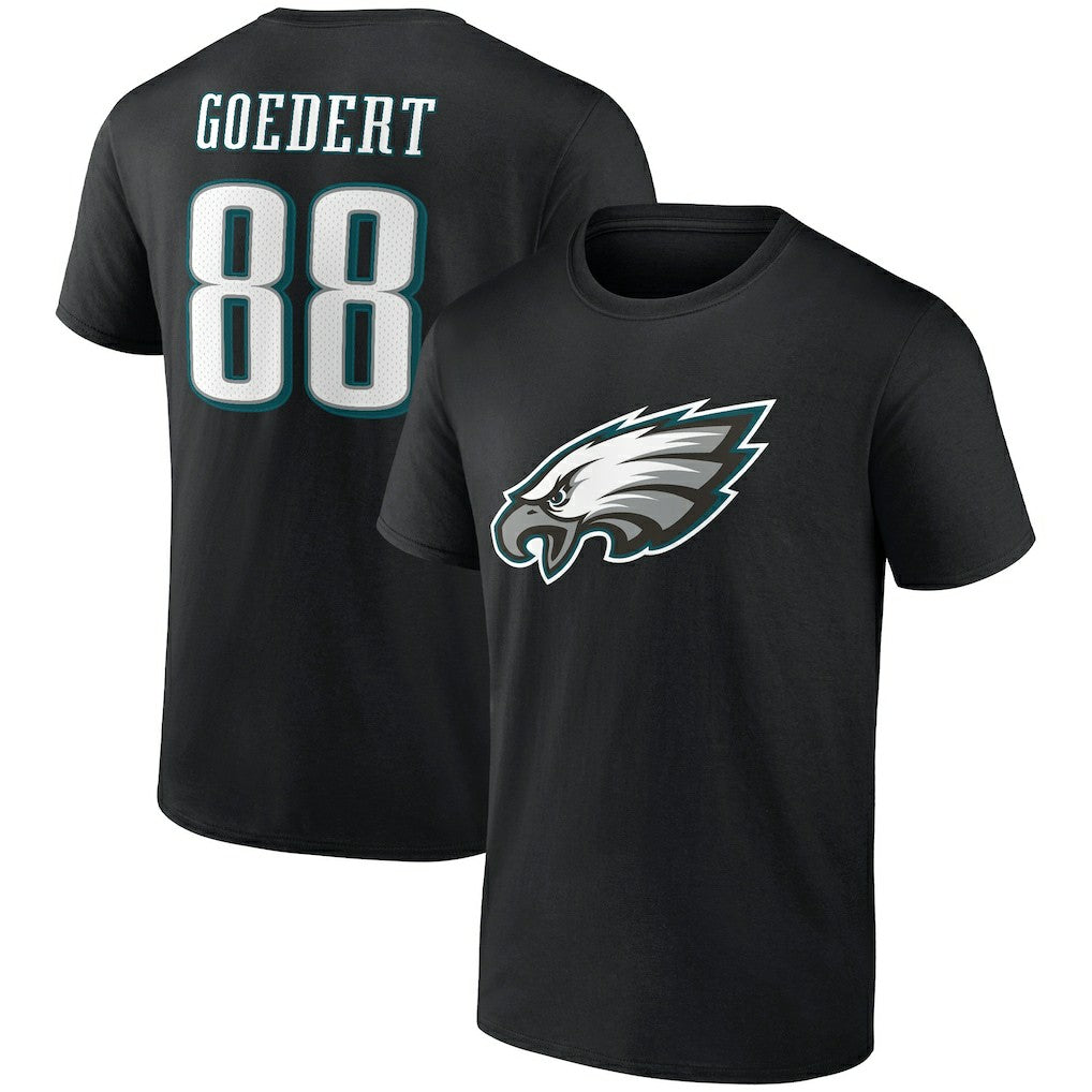 Dallas Goedert Philadelphia Eagles Icon Player Name & Number T-Shirt - Black T-shirts