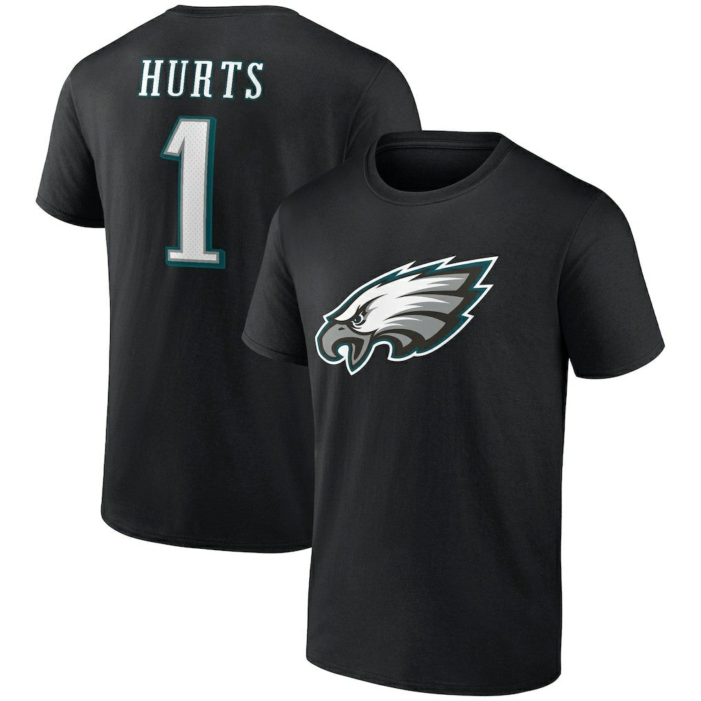 Jalen Hurts Philadelphia Eagles Icon Player Name & Number T-Shirt - Black T-shirts