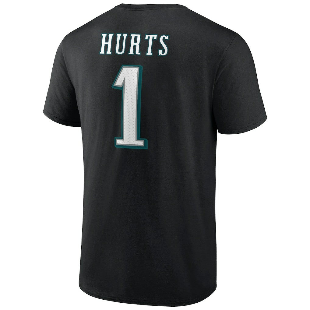 Jalen Hurts Philadelphia Eagles Icon Player Name & Number T-Shirt - Black T-shirts