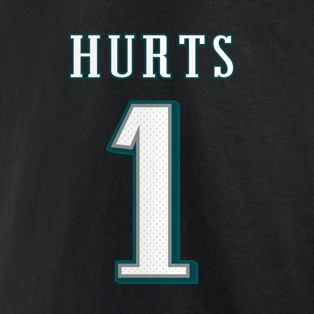 Jalen Hurts Philadelphia Eagles Icon Player Name & Number T-Shirt - Black T-shirts