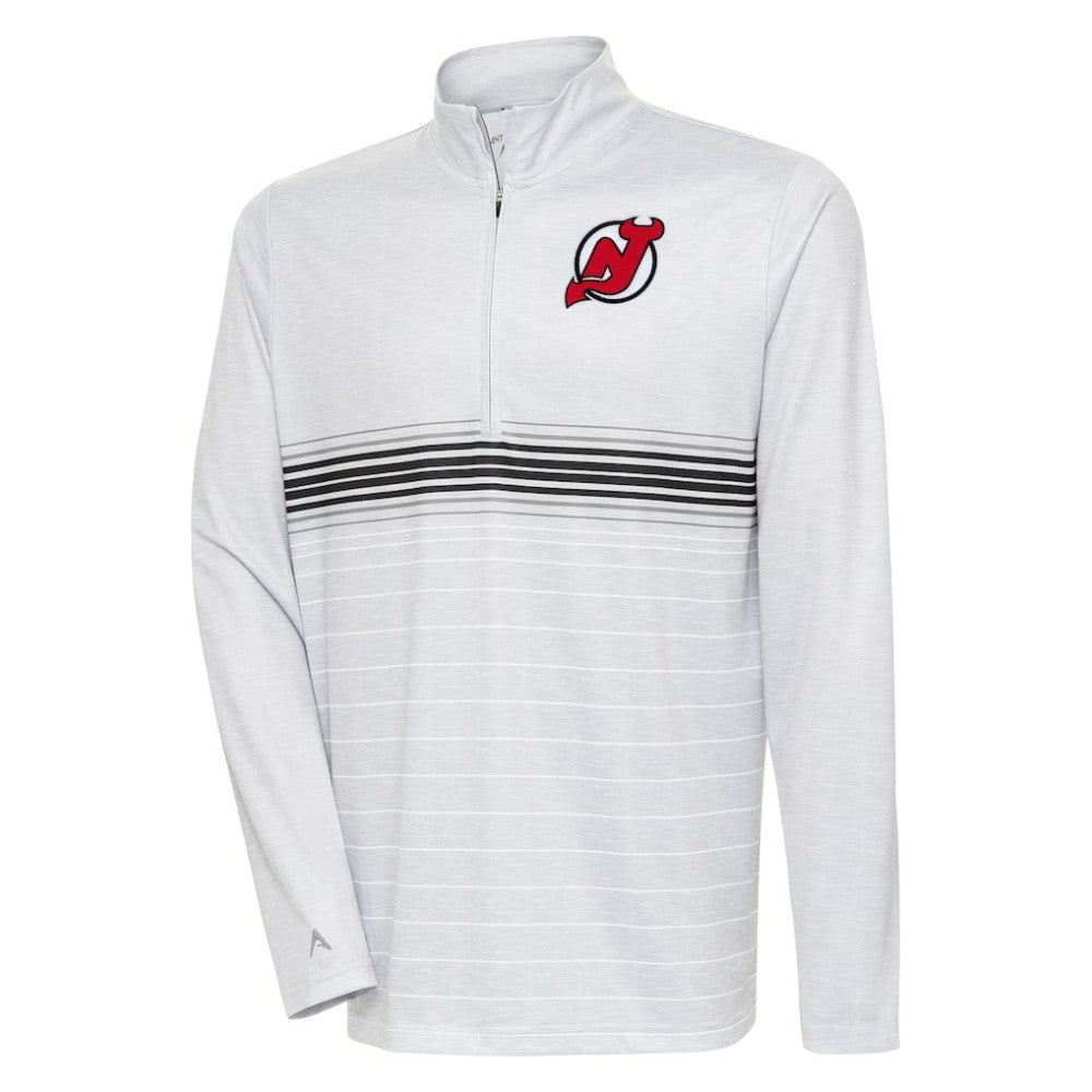 New Jersey Devils Antigua Bullseye Quarter-Zip Pullover Top - Heather Gray/Black | US 5209506