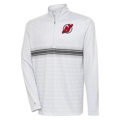 New Jersey Devils Antigua Bullseye Quarter-Zip Pullover Top - Heather Gray/Black | US 5209506