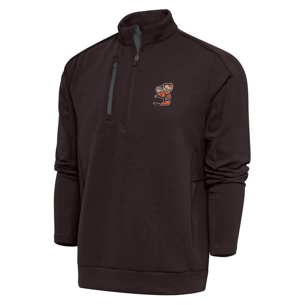 Cleveland Browns Antigua Team Logo Generation Quarter-Zip Pullover Jacket - Brown Pullover