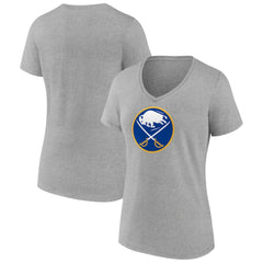 Buffalo Sabres Women's Primary Logo Team V-Neck T-Shirt - Heather Gray | US 5221151