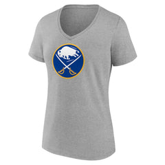 Buffalo Sabres Women's Primary Logo Team V-Neck T-Shirt - Heather Gray | US 5221151