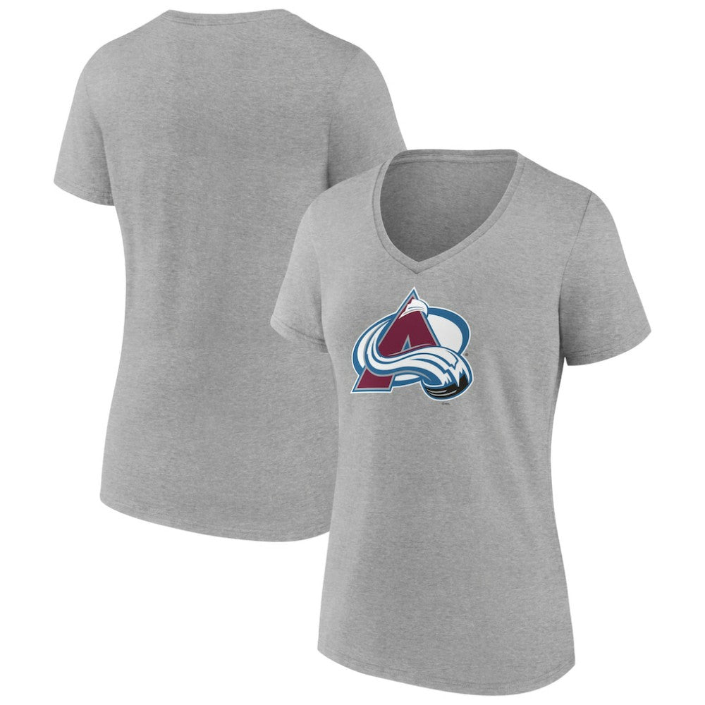 Colorado Avalanche Women's Primary Logo Team V-Neck T-Shirt - Heather Gray | US 5221154