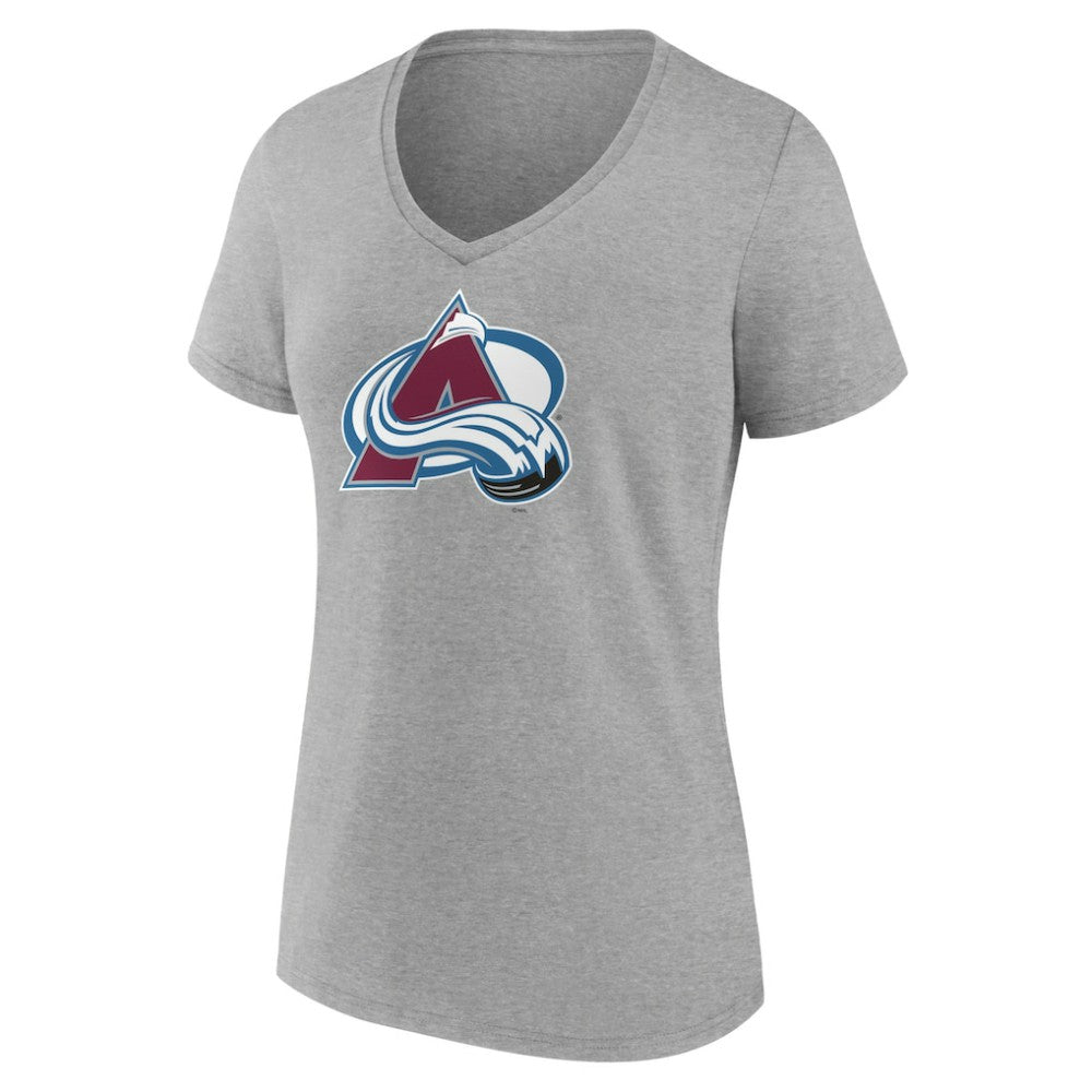 Colorado Avalanche Women's Primary Logo Team V-Neck T-Shirt - Heather Gray | US 5221154