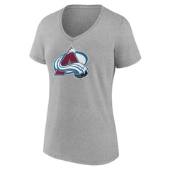 Colorado Avalanche Women's Primary Logo Team V-Neck T-Shirt - Heather Gray | US 5221154