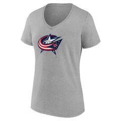 Columbus Blue Jackets Women's Primary Logo Team V-Neck T-Shirt - Heather Gray | US 5221155