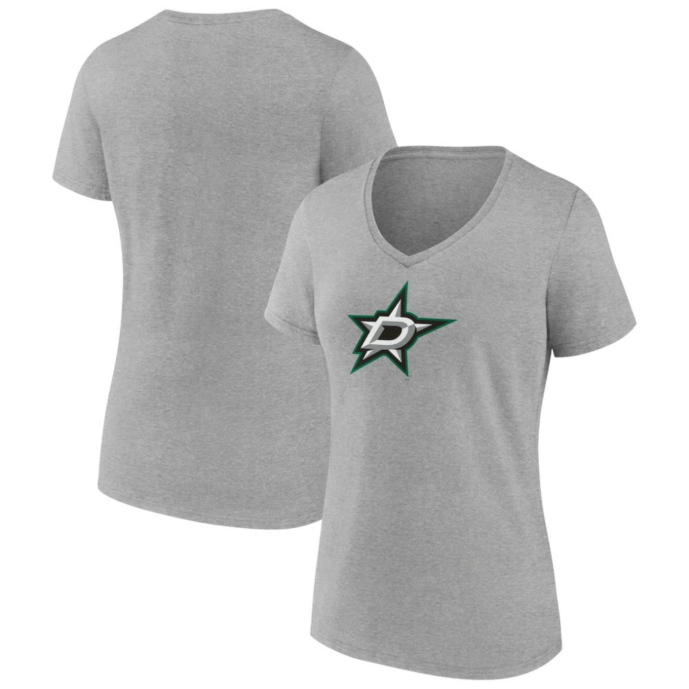 Dallas Stars Women's Primary Logo Team V-Neck T-Shirt - Heather Gray | US 5221156