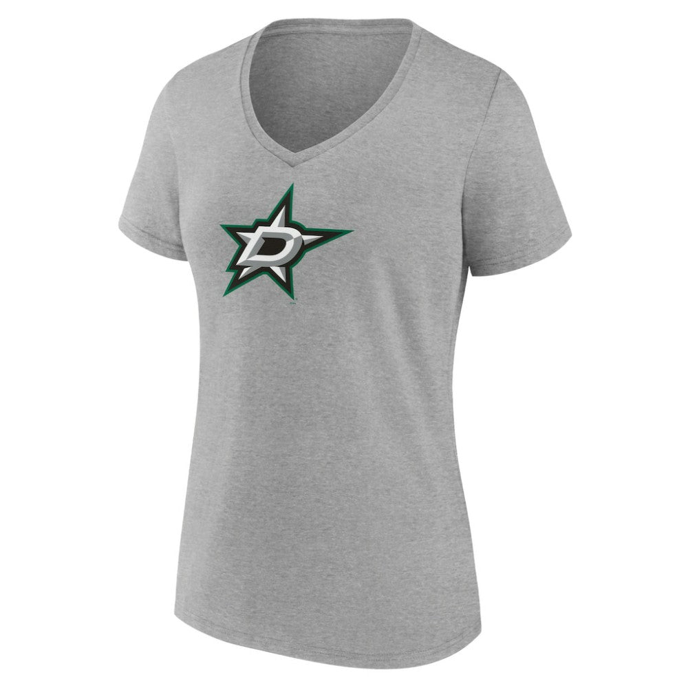 Dallas Stars Women's Primary Logo Team V-Neck T-Shirt - Heather Gray | US 5221156