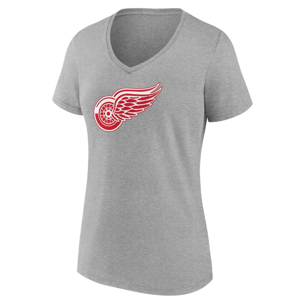 Detroit Red Wings Women's Primary Logo Team V-Neck T-Shirt - Heather Gray | US 5221157