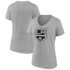 Los Angeles Kings Women's Primary Logo Team V-Neck T-Shirt - Heather Gray | US 5221159