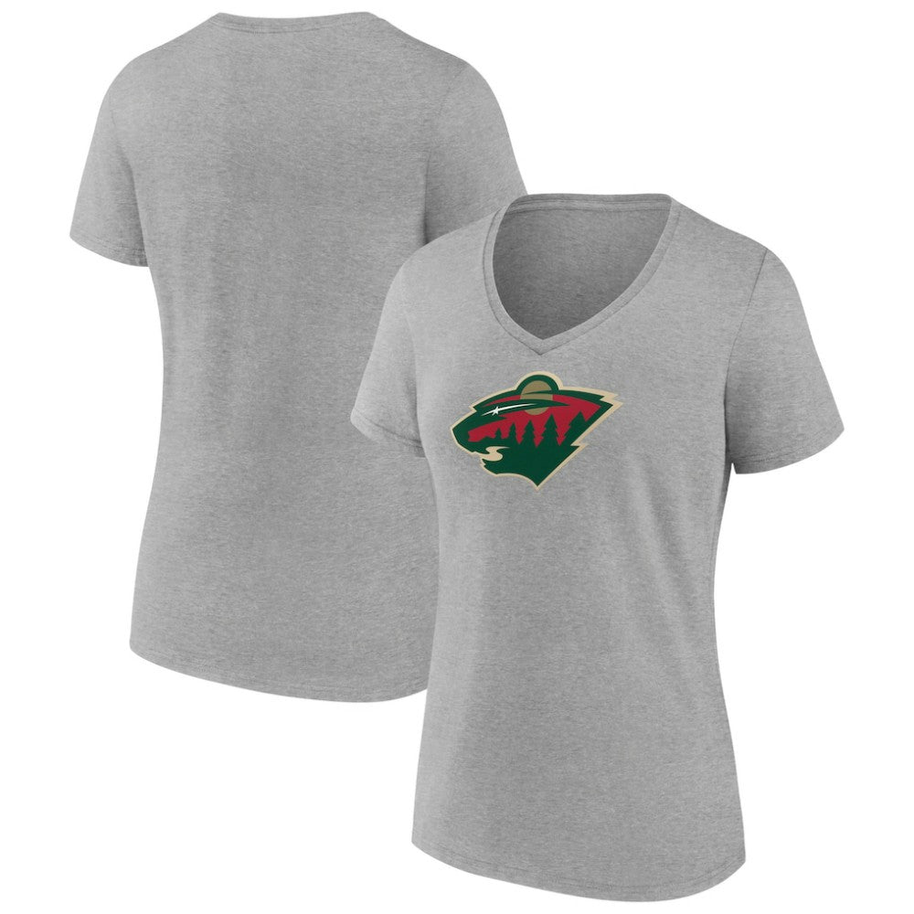 Minnesota Wild Women's Primary Logo Team V-Neck T-Shirt - Heather Gray | US 5221160