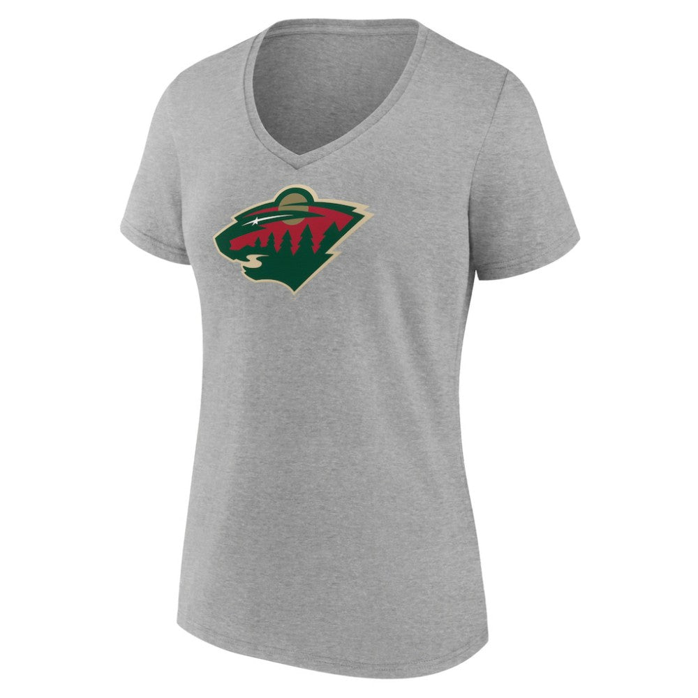 Minnesota Wild Women's Primary Logo Team V-Neck T-Shirt - Heather Gray | US 5221160